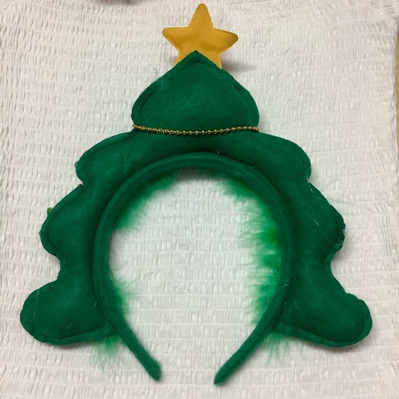 Green Christmas Tree Headband with Multicolored Tiny Ornaments - Picture 3 of 3